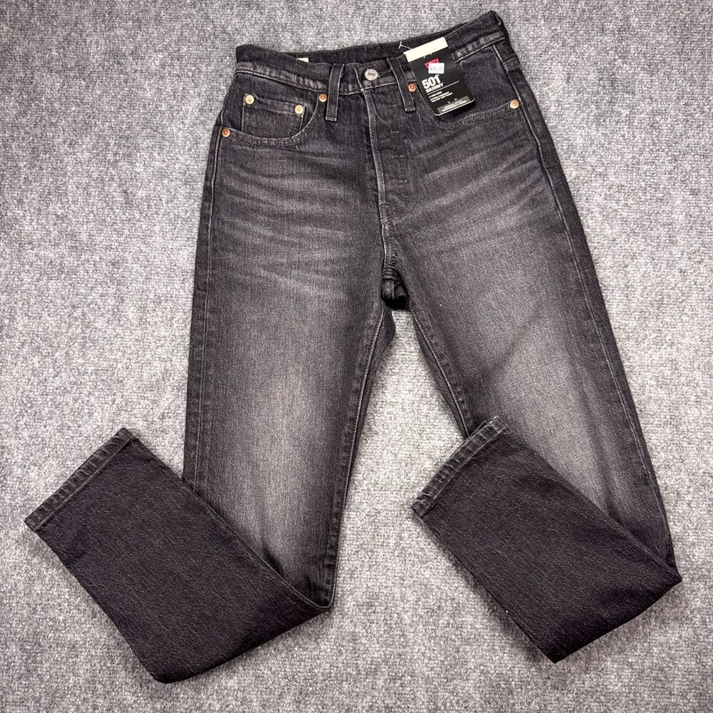 NWT Levi 501 Skinny Jeans Womens 24x28 High Rise Washed Black Denim 295020248